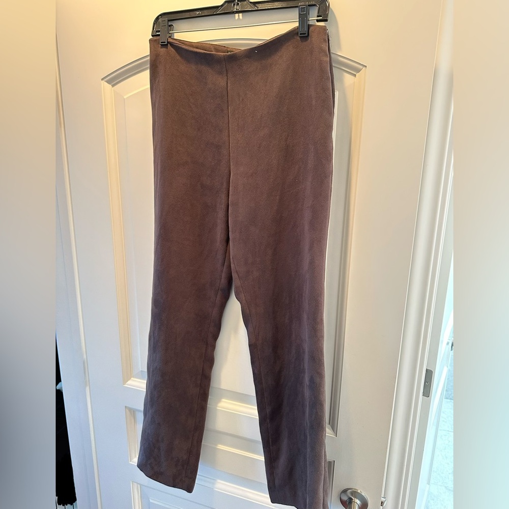 Chocolate Brown Suede Straight-Leg Pants – Soft Faux Suede Tailored Trousers